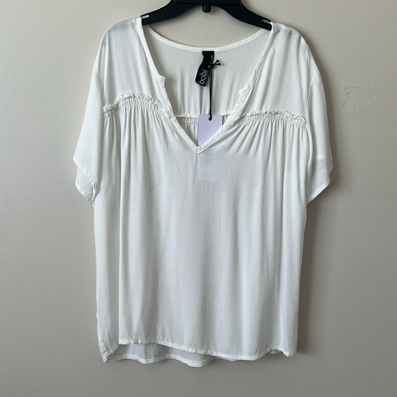 bobi Tops - NWT Bobi Ivory Flutter Sleeve Yoke Detail Short Sleeve Blouse Size Small
